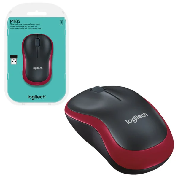 mouse logitech m185 wireless red