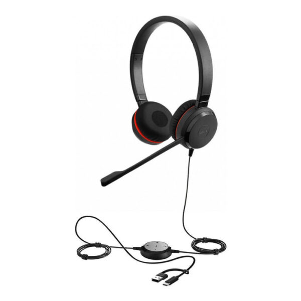 jabra evolve 20 ms duo on ear headphones, usb a, 2.15m cable, noise cancelling, professional office & microsoft teams