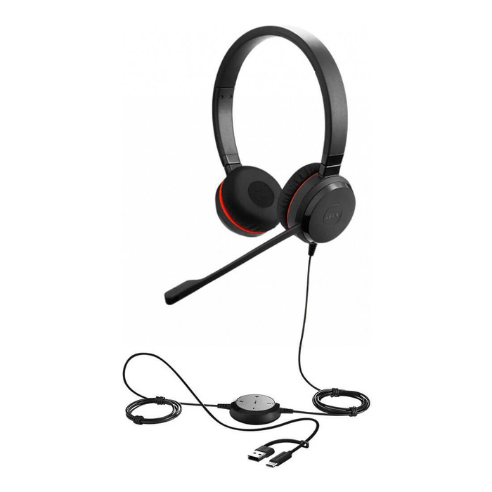jabra evolve 20 ms duo on ear headphones, usb a, 2.15m cable, noise cancelling, professional office & microsoft teams
