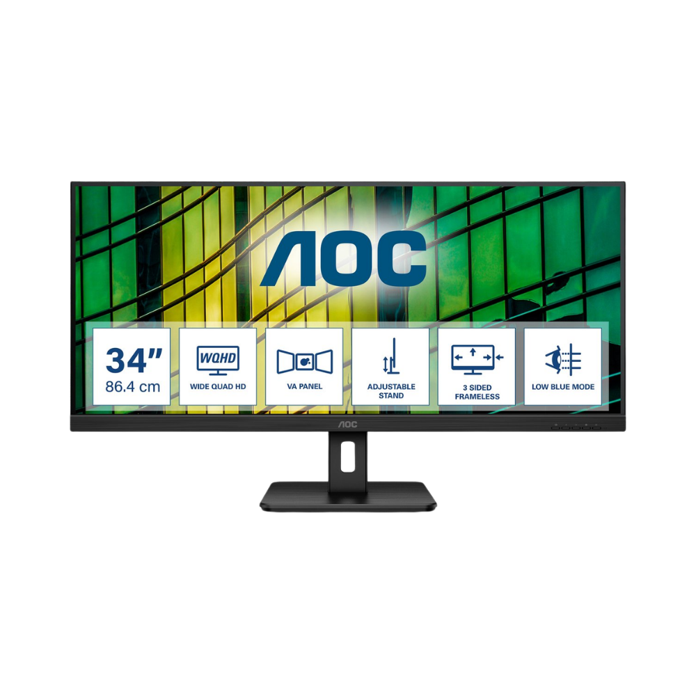 aoc u34e2m 34″ 3k ultrawide gaming monitor, 100hz, 4ms, dp/hdmi, new