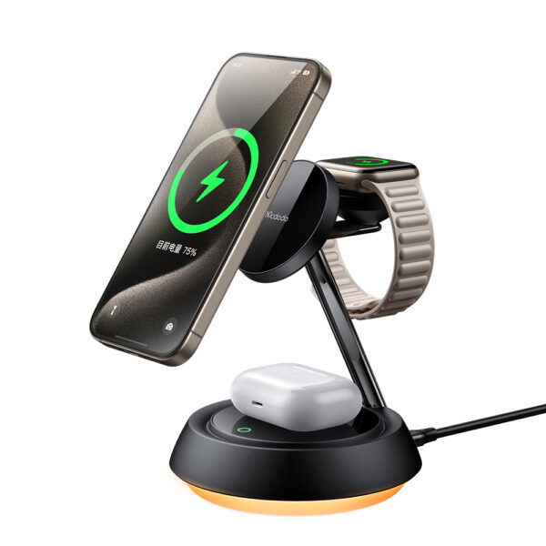 mcdodo 3 in 1 magnetic wireless charging stand with night light black