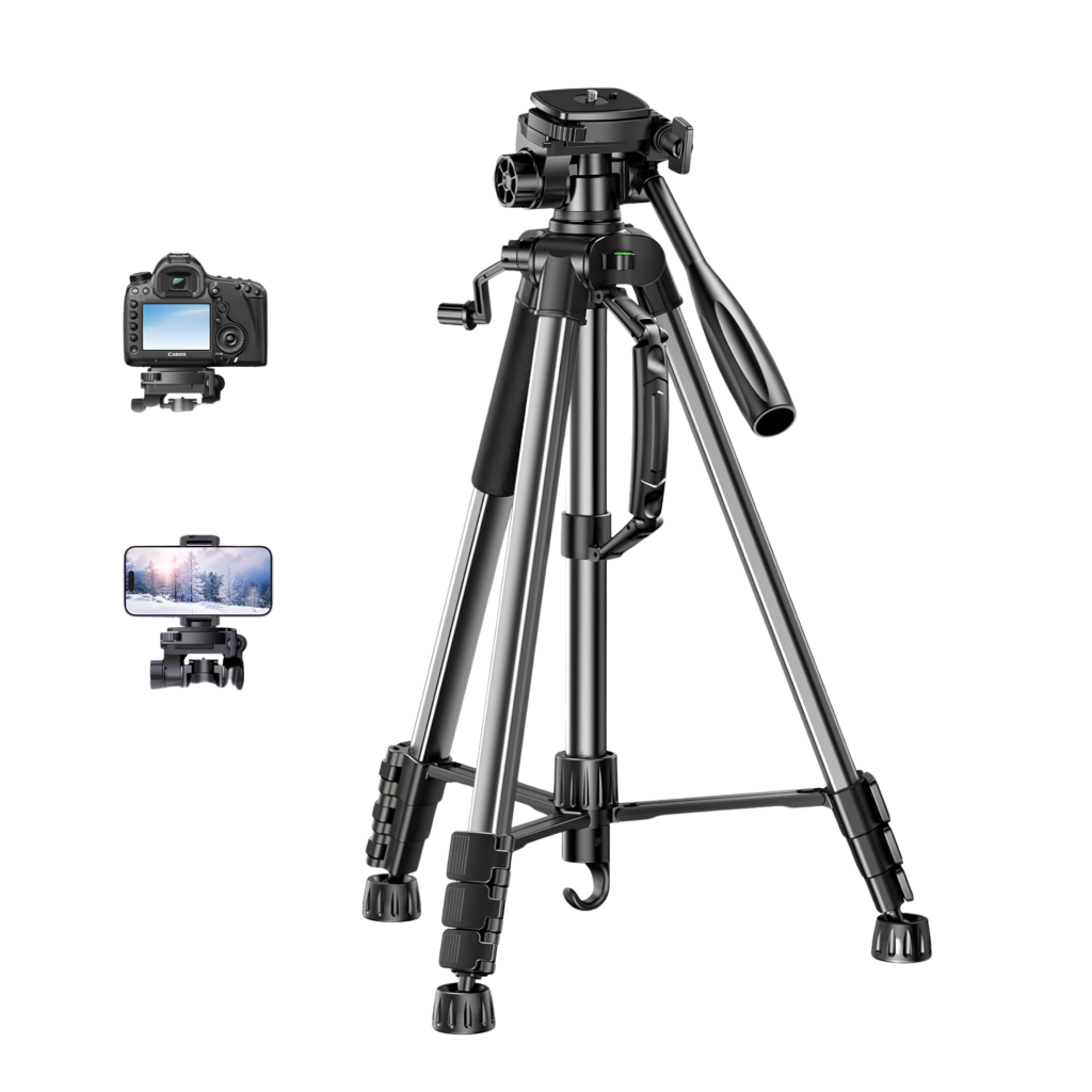 tripod stativ, adjustable 53.5–175 cm, dslr, action cam dhe projektor, 360° pan, 180° tilt