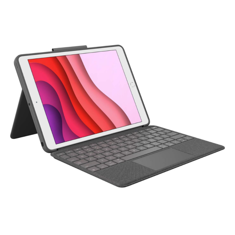 logitech combo touch wireless keyboard case for tablet, backlit keyboard, integrated trackpad, multi functional office keyboard