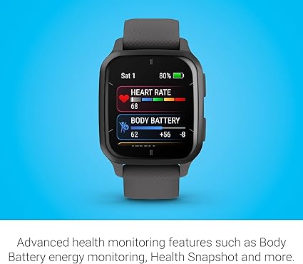 garmin venu sq 2 gps smartwatch, all day health monitoring, long lasting battery life, amoled display, slate and shadow gray