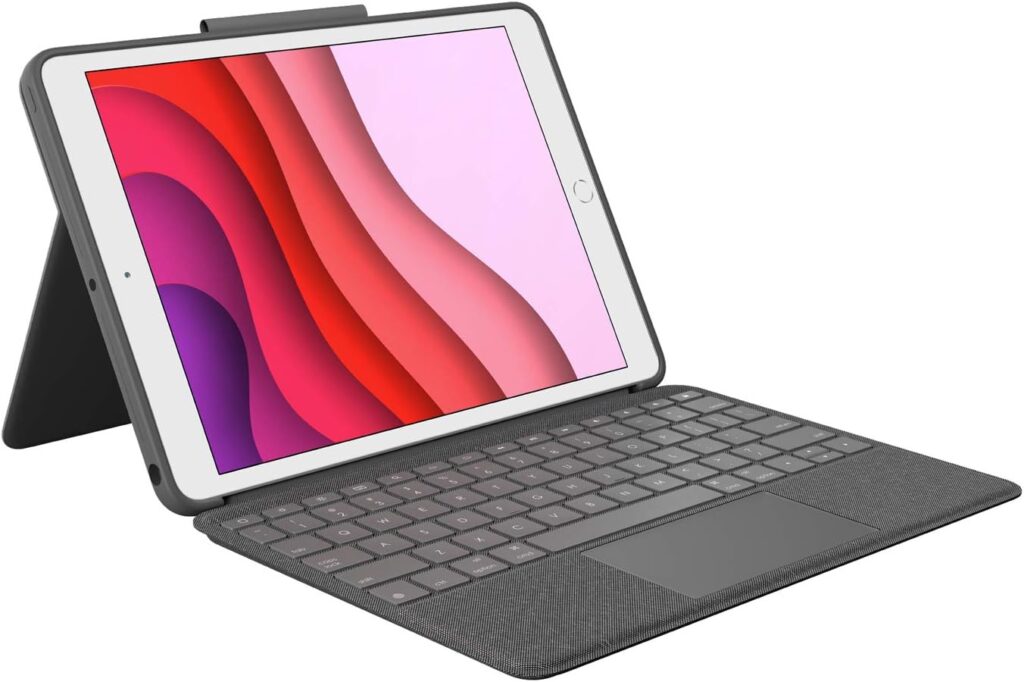 logitech combo touch for ipad (7th, 8th and 9th generation) keyboard case with trackpad, wireless keyboard, smart connector technology graphite