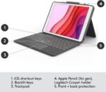 logitech combo touch for ipad (7th, 8th and 9th generation) keyboard case with trackpad, wireless keyboard, smart connector technology graphite