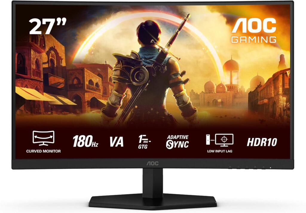 aoc gaming 27g42e curved monitor – 27″ fhd, 180 hz, 1 ms, freesync premium