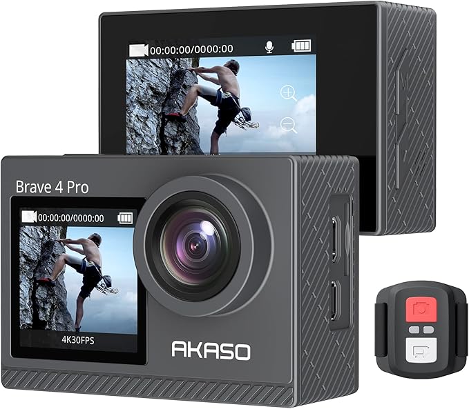 akaso brave 4 – 4k30fps video, 20mp foto, dual color screens, dc 5v