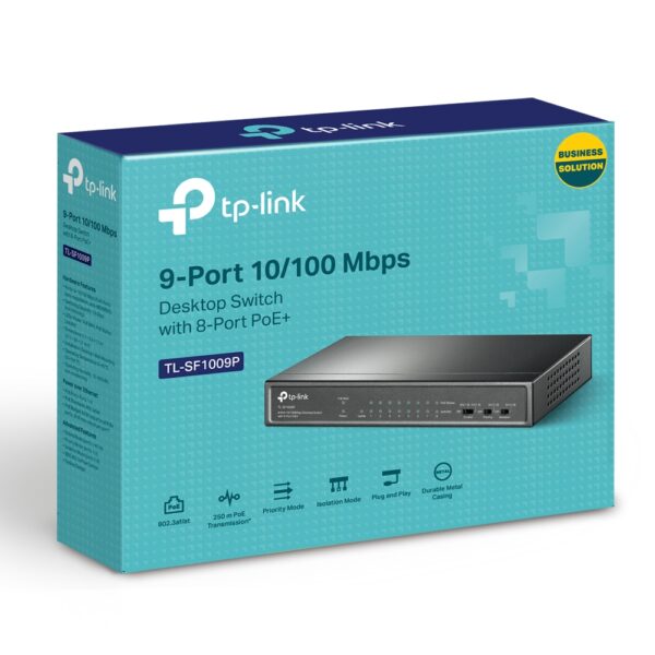 tp‑link tl‑sf1009p 9 port desktop poe+ switch 8 porta poe+ 10/100mbps