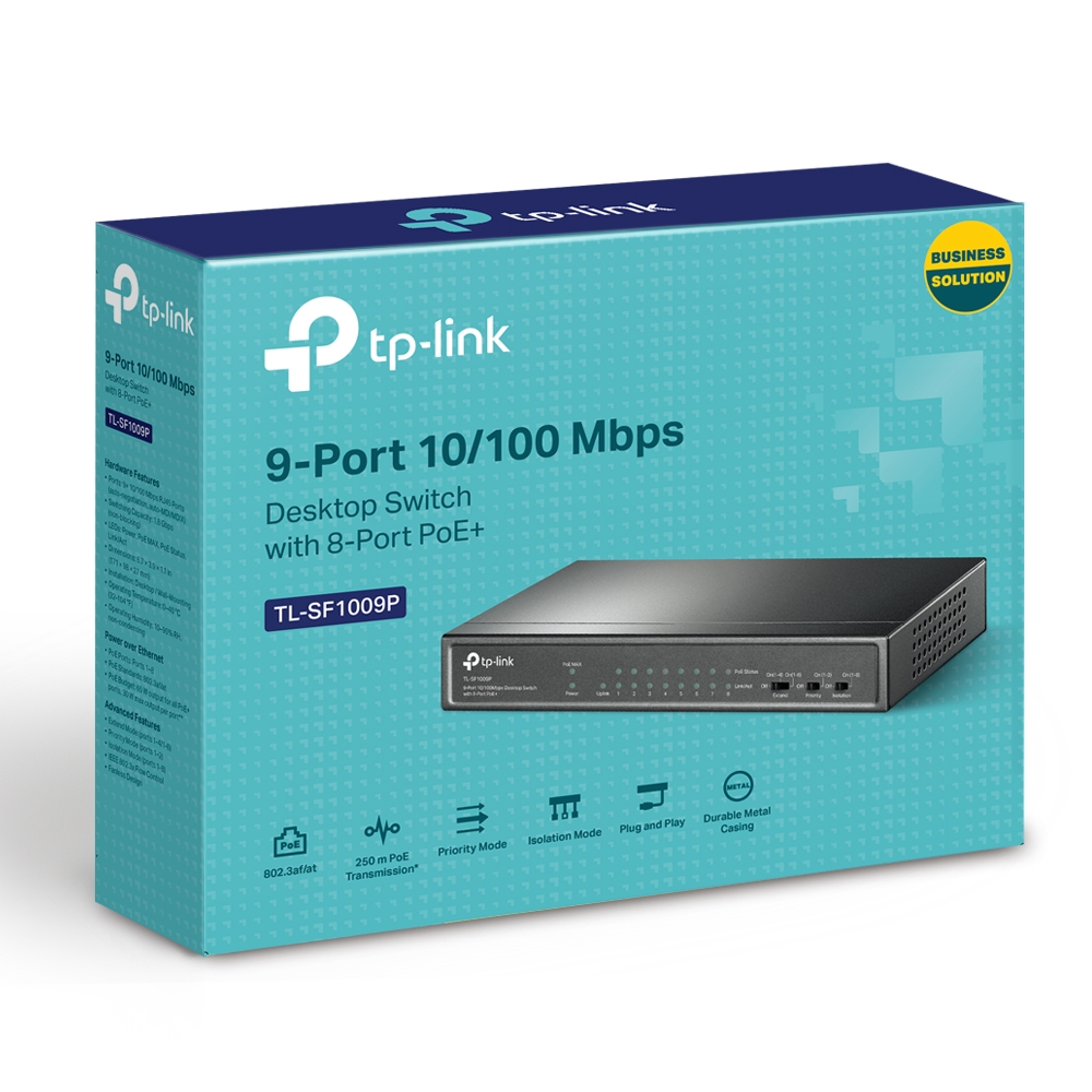 tp‑link tl‑sf1009p 9 port desktop poe+ switch 8 porta poe+ 10/100mbps