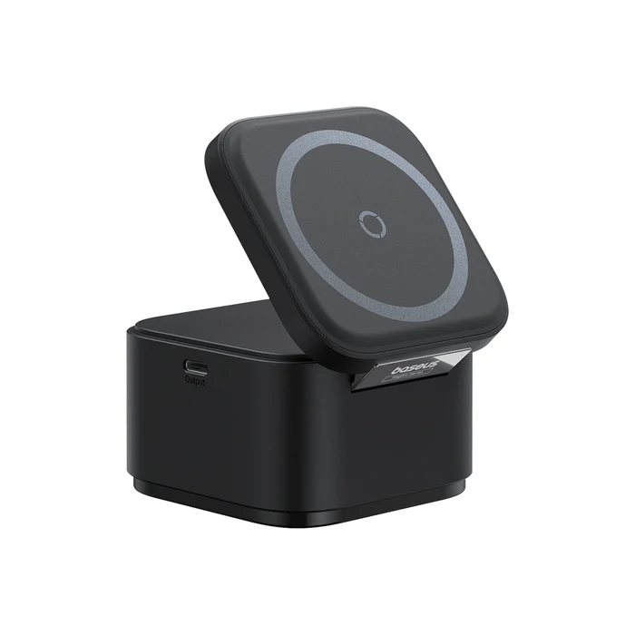 baseus magpro 2 in 1 magnetic wireless charger stand 25w, 15w fast charging, usb c retractable