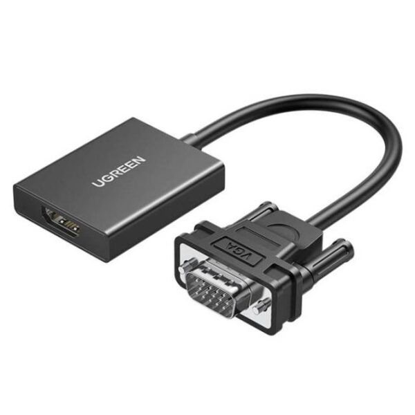 ugreen vga to hdmi adapter with audio, 1080p full hd, 3.5mm audio output, plug & play