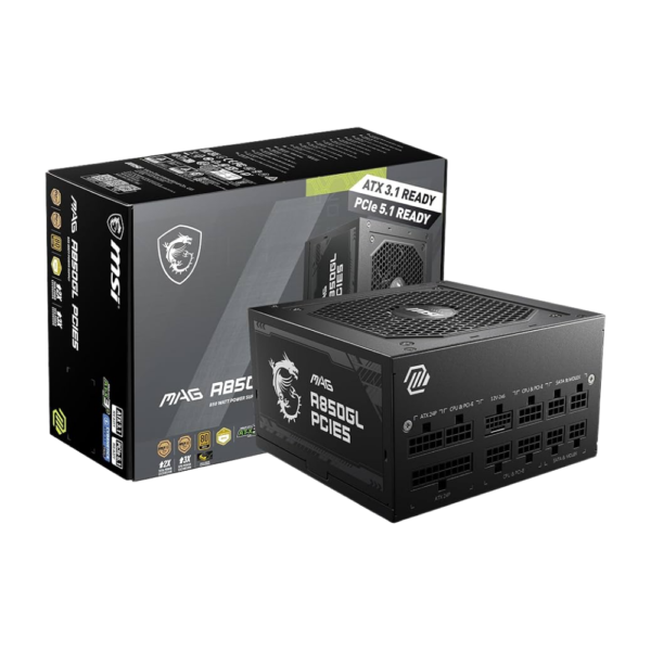 msi mag a850gl pcie5, 850w power supply, atx 3.0, pcie 5.0 ready, 80 plus gold, full modular psu