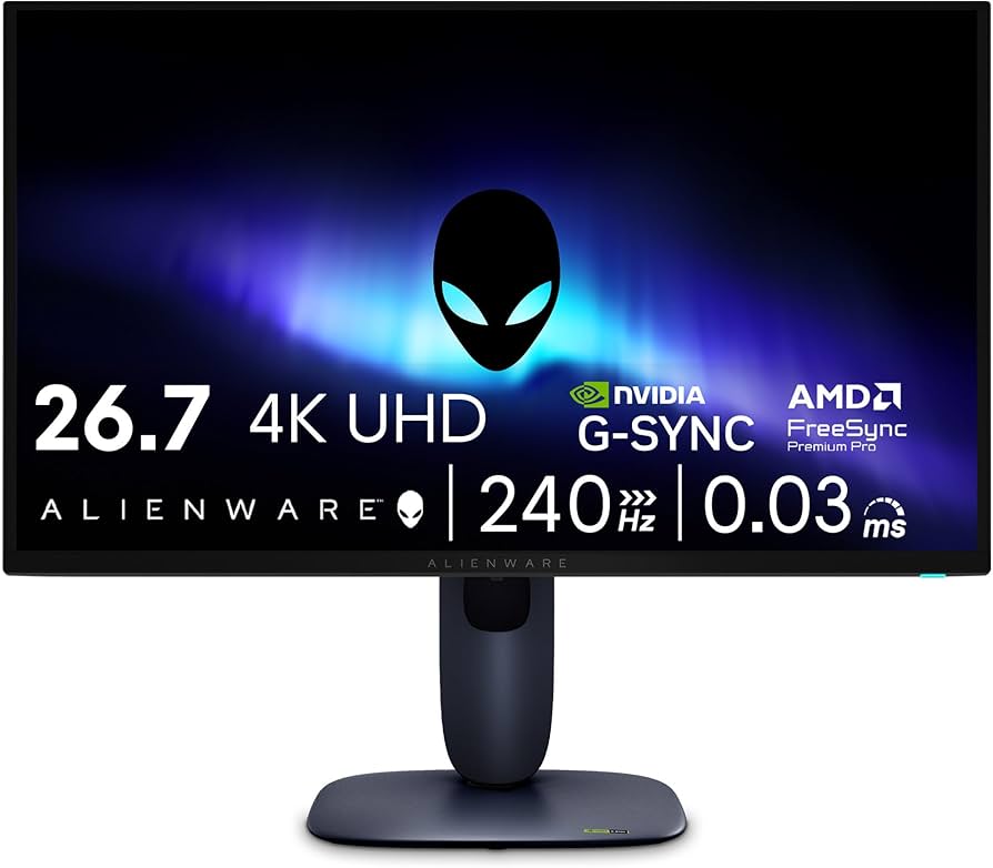 alienware aw2725q 27″ 4k qd oled gaming monitor, 240hz, 0.03ms, g sync compatible, freesync premium pro, hdr true black 400, 99% dci p3, dolby vision