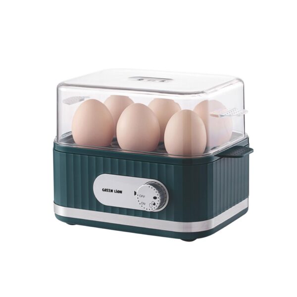 green lion smart egg cooker compact, 6 eggs, 3 cooking levels, jog dial control