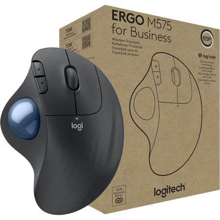 logitech ergo m575 wireless trackball mouse, bluetooth & usb, ergonomic design, programmable buttons