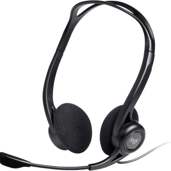 logitech 960 usb computer headset with noise cancelling microphone, stereo audio, pc & laptop, new