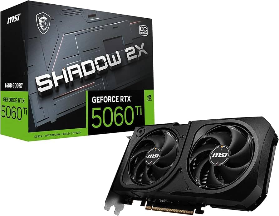 MSI GeForce RTX 5060 Ti Shadow 2X OC graphics card for gaming and high performance.