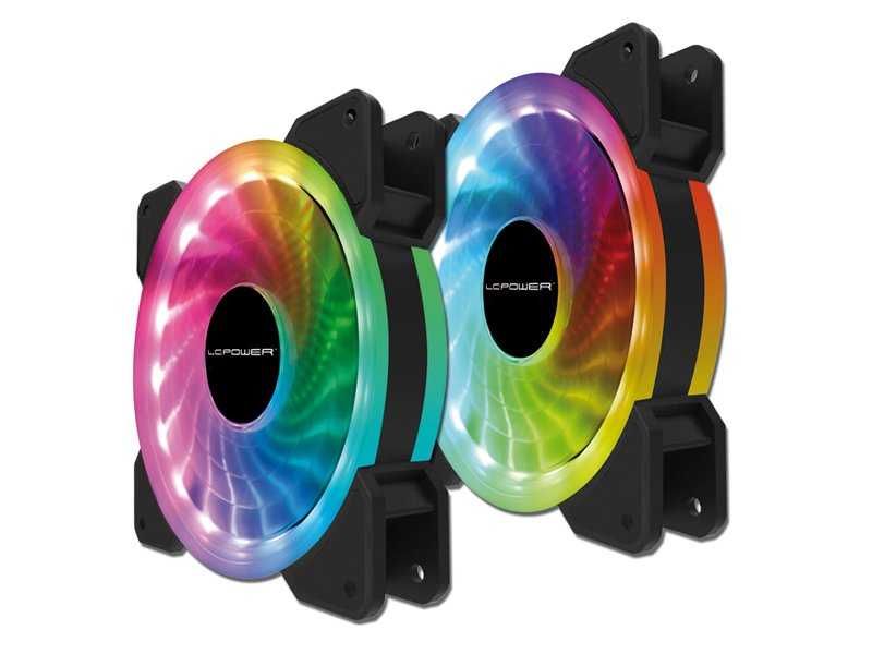 lc power lc cf pro rgb combo 2x120mm rgb case fans kit, led strip, remote control