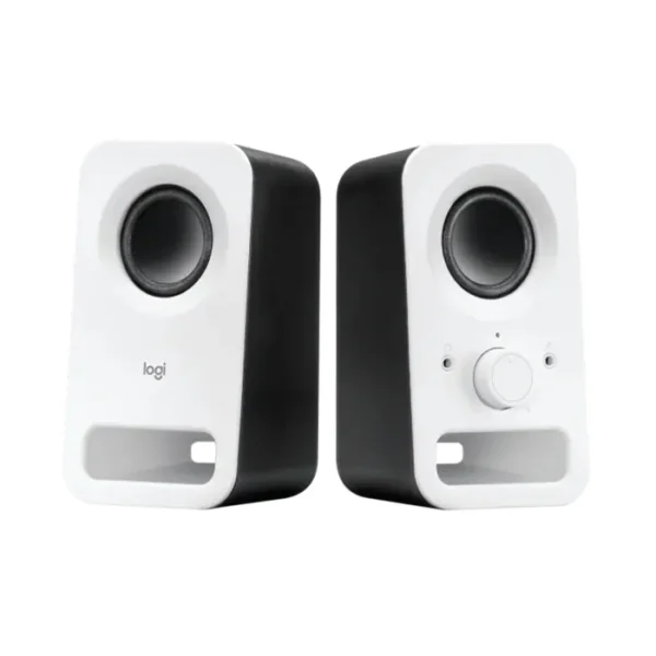 logitech z150 2.0 stereo speakers white, 3w rms, 6w peak, 3.5mm input, headphone jack