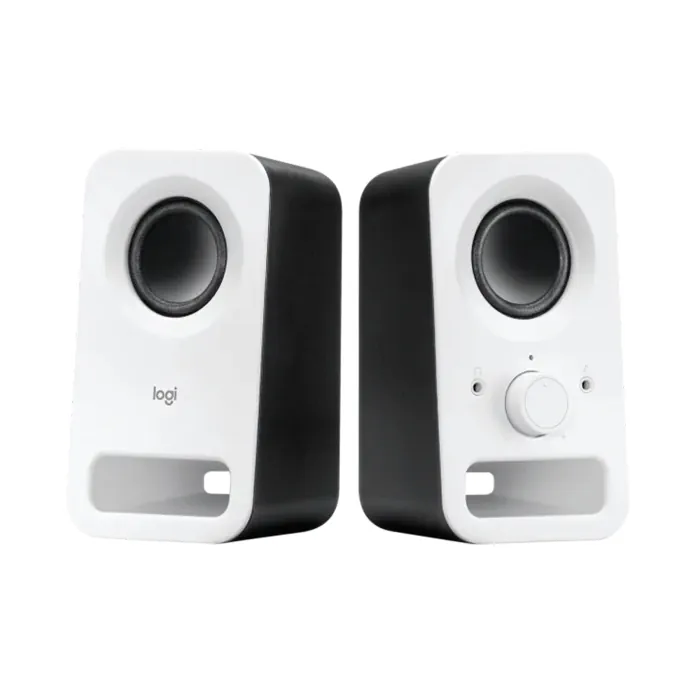 logitech z150 2.0 stereo speakers white, 3w rms, 6w peak, 3.5mm input, headphone jack