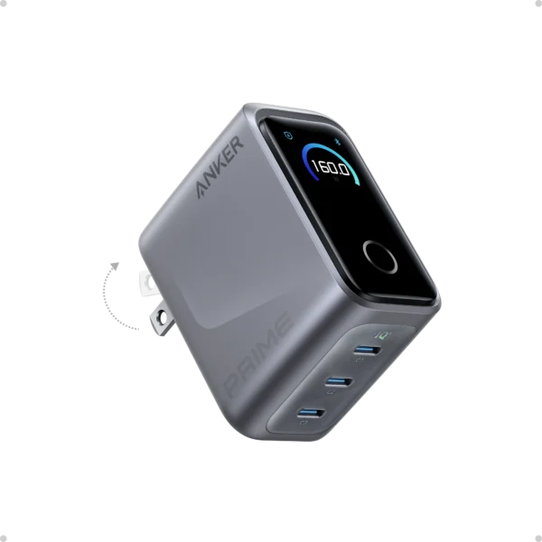 anker prime charger, 160w, 3 port usb c, fast charger me smart display