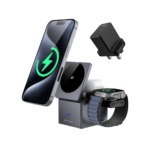 small square 3n1 wireless fast charger, 15w, për telefon/smartwatch/earbuds, new