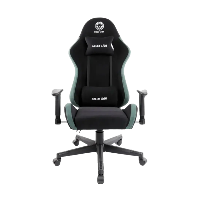green lion gaming chair, ergonomic design, adjustable height, lumbar support, steel base, new