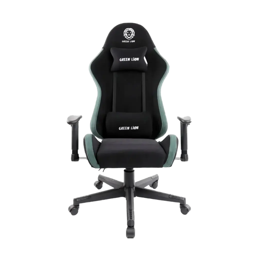 green lion gaming chair, ergonomic design, adjustable height, lumbar support, steel base, new