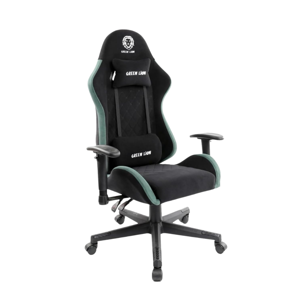 green lion gaming chair, ergonomic design, adjustable height, lumbar support, steel base, new