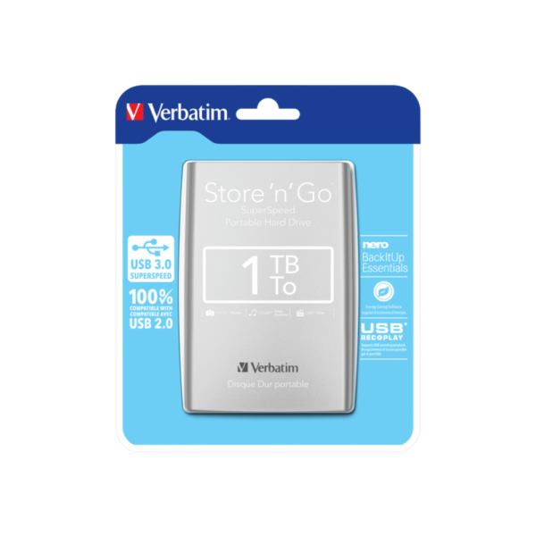 verbatim store ’n’ go 1tb external hard drive, usb 3.0, portable hdd, new