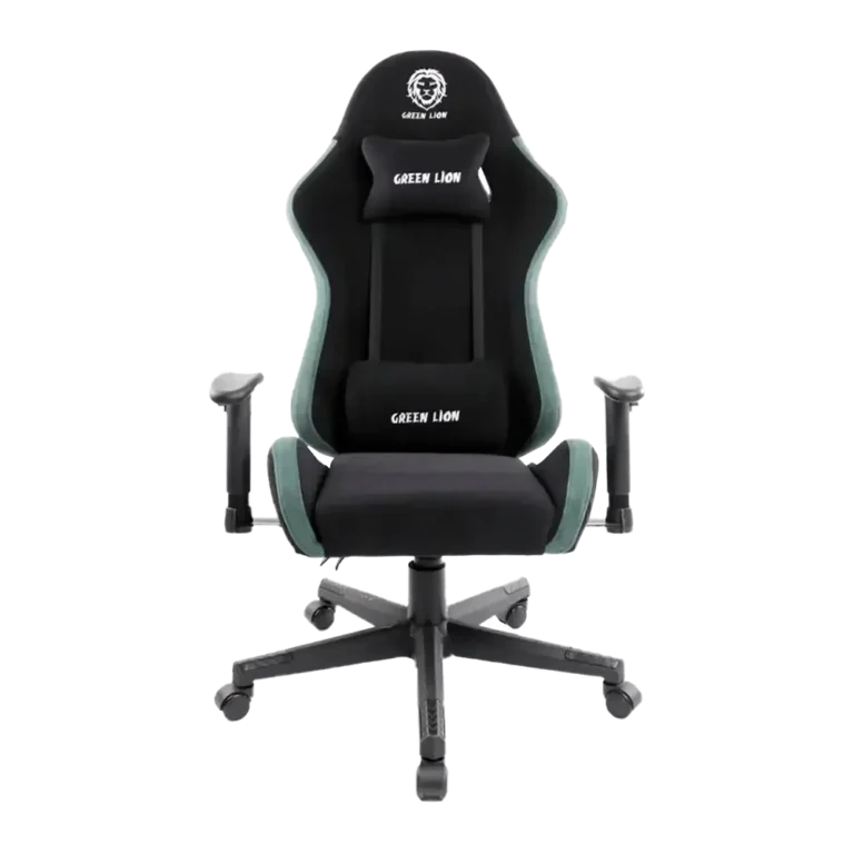 green lion gaming chair, ergonomic design, adjustable height, lumbar support, steel base, new