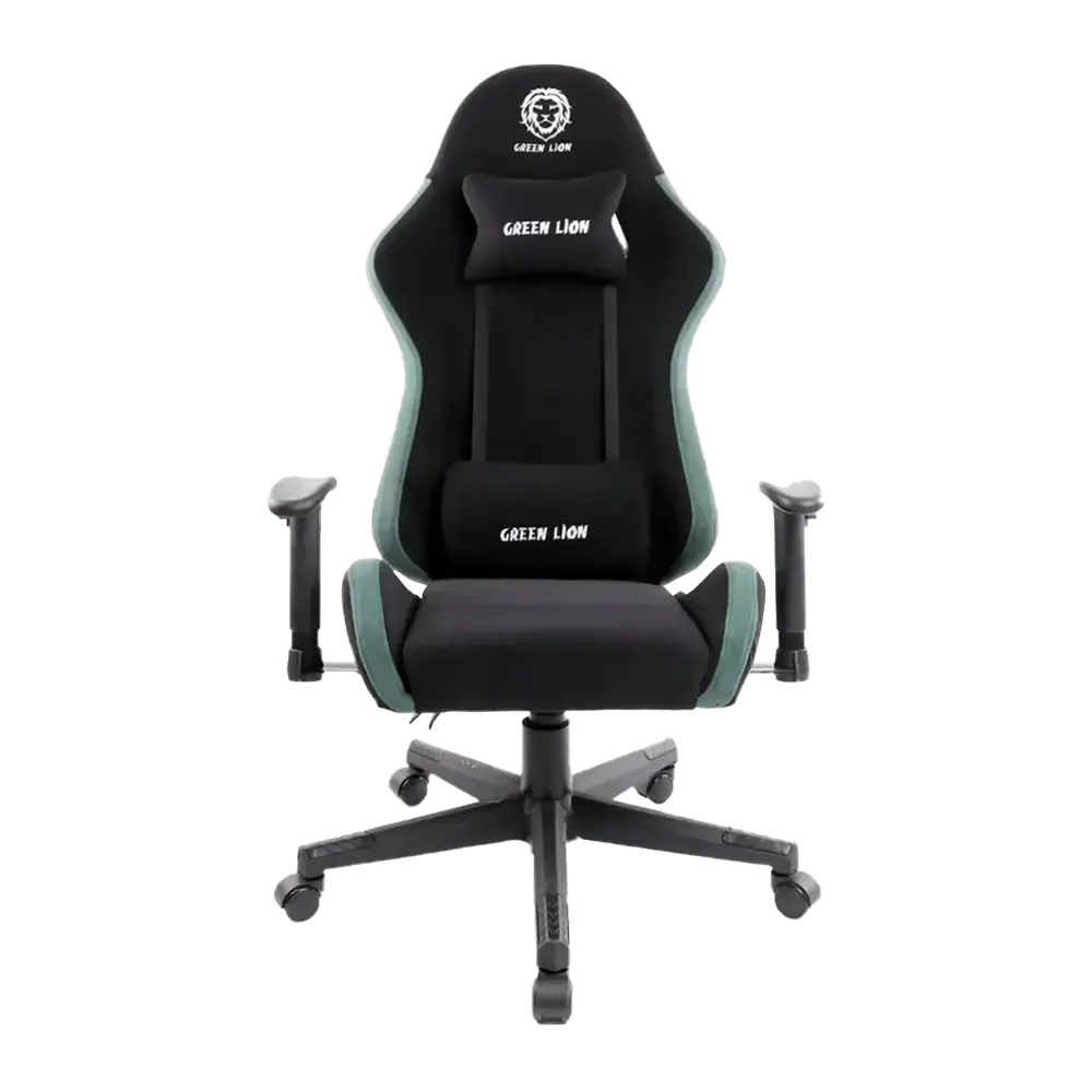 green lion gaming chair, ergonomic design, adjustable height, lumbar support, steel base, new