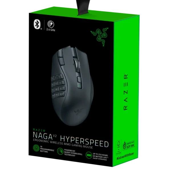 razer naga v2 hyperspeed wireless esports gaming mouse, 30k dpi, 118g lightweight, up to 250 hours battery
