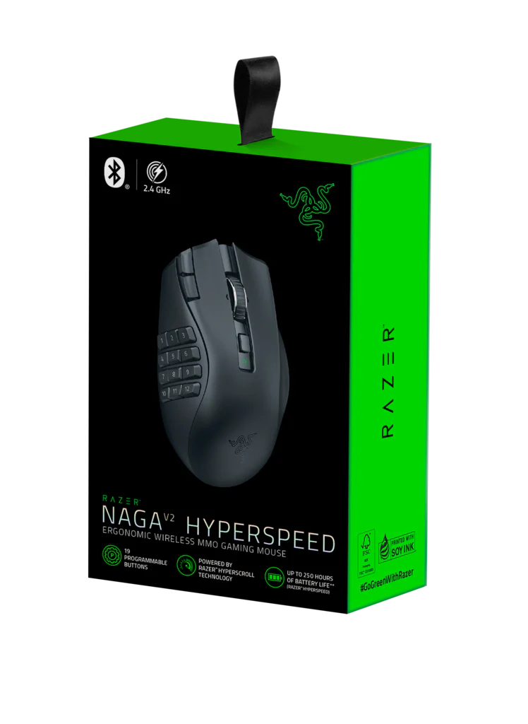 razer naga v2 hyperspeed wireless esports gaming mouse, 30k dpi, 118g lightweight, up to 250 hours battery