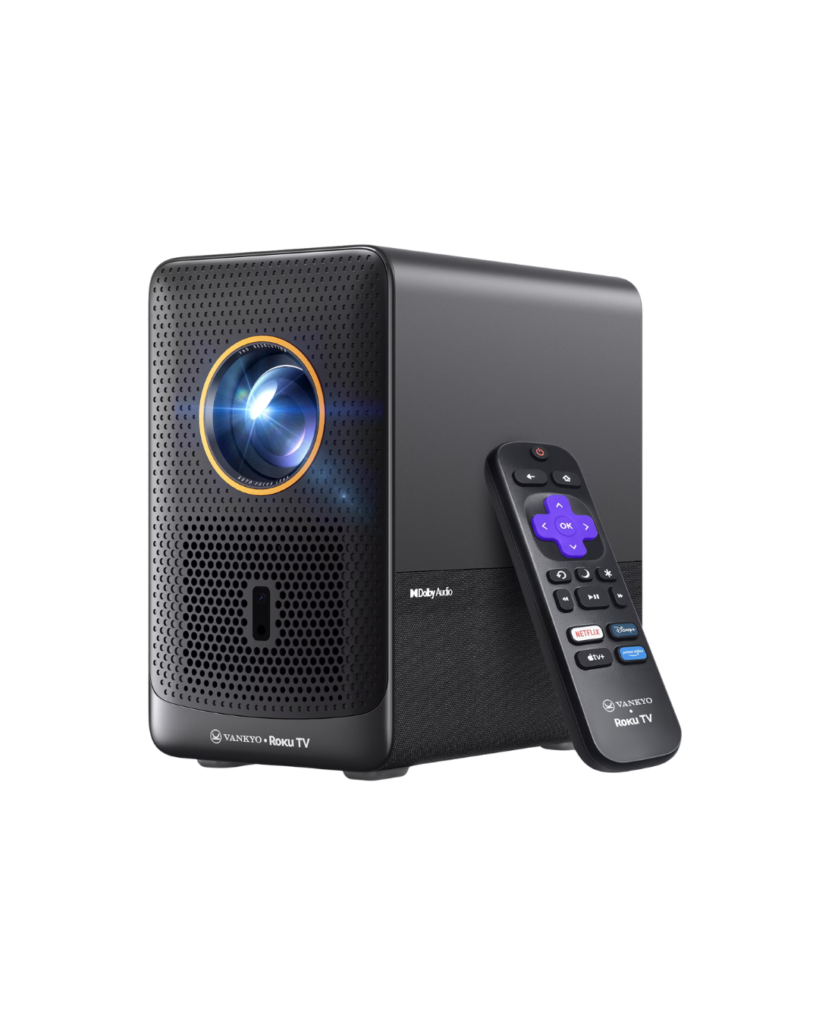 vankyo h500r smart projector, 150” fhd 1080p, wifi/bluetooth, roku tv/auto focus, new