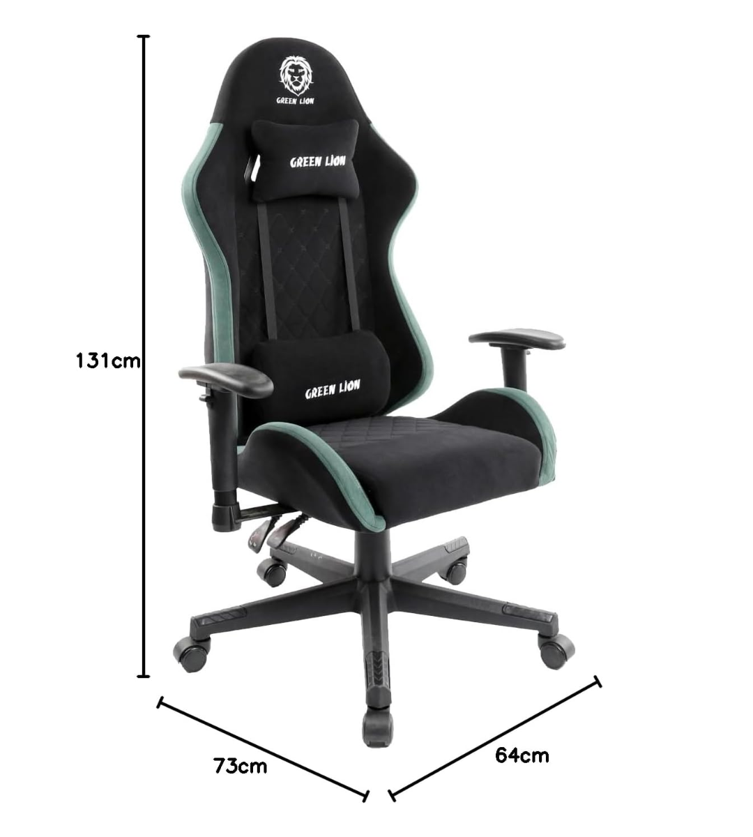 green lion gaming chair, ergonomic design, adjustable height, lumbar support, steel base, new