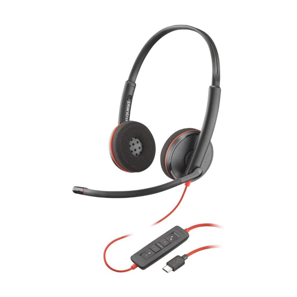 poly blackwire c3220 wired stereo headset, usb, noise cancelling, new