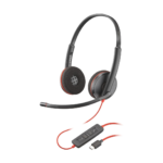 poly blackwire c3220 wired stereo headset, usb, noise cancelling, new