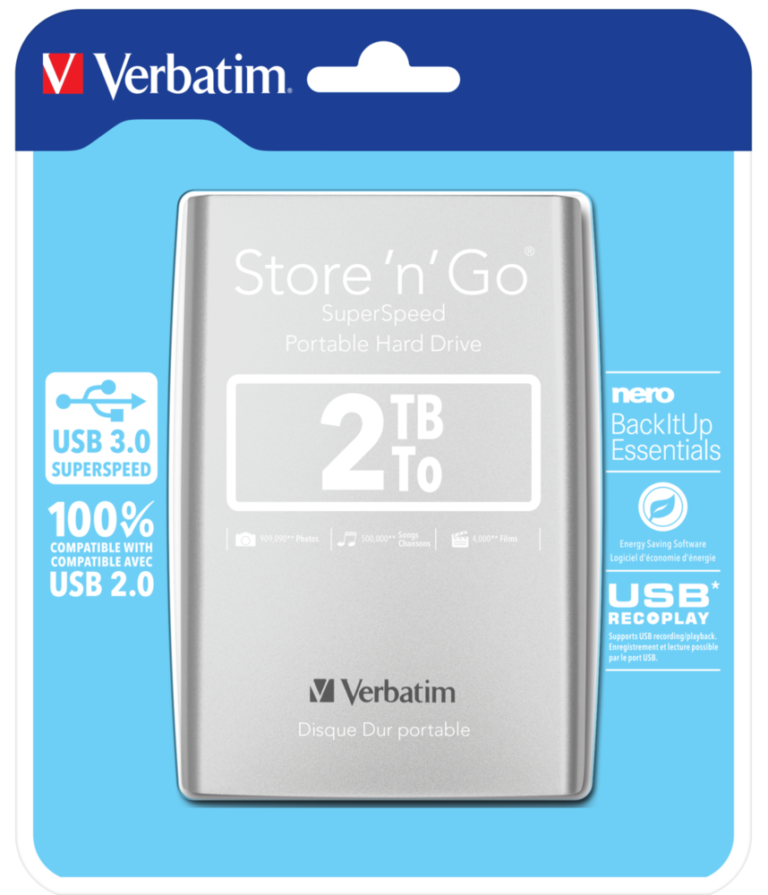 verbatim store ’n’ go 2tb portable hard drive, usb 3.0, plug and play, fast and reliable external storage for windows and mac