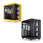 lc power 32b mid tower gaming case, atx support, tempered glass, rgb lighting, air cooling, top mount psu<span> </span>black