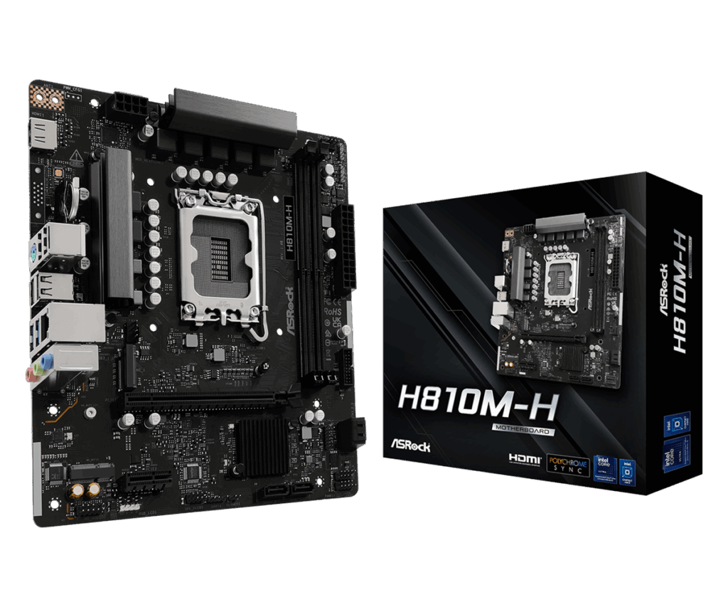 asrock h810m h motherboard, lga1851, ddr5, micro atx